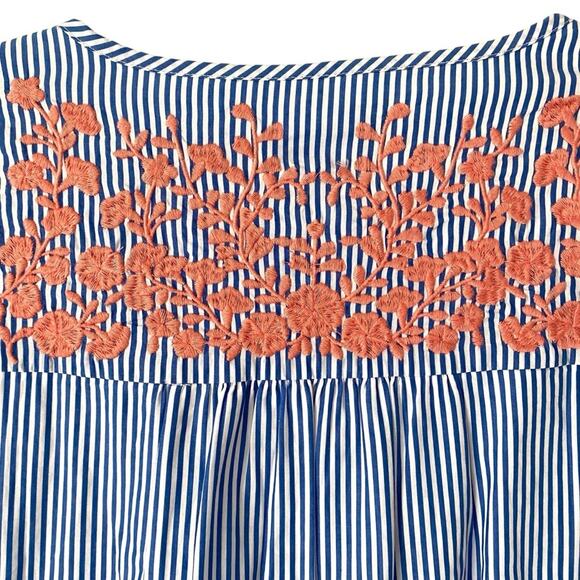 J. Crew Pink Embroidered Popover Blue White Stripe Dress size medium - Picture 10 of 11